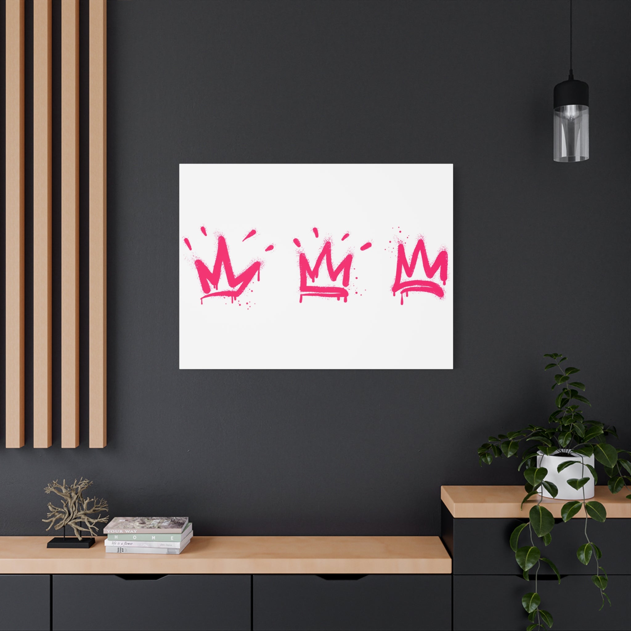 Pink Graffiti Crown Wall Art – Spray-Painted Urban Canvas Print for Street Style Decor and Pop Art Interiors
