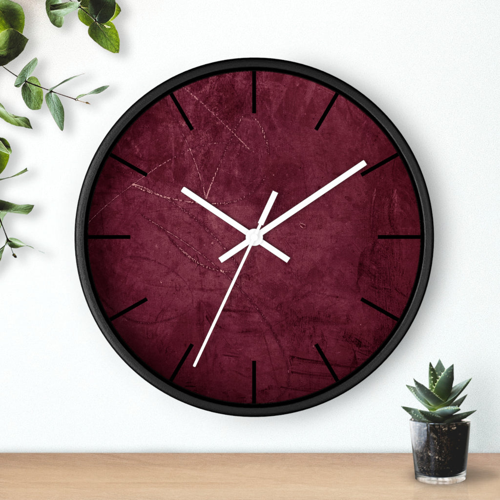 Red Grunge Texture Acrylic Wall Clock – Minimalist Industrial Decor with Scratched Matte Background