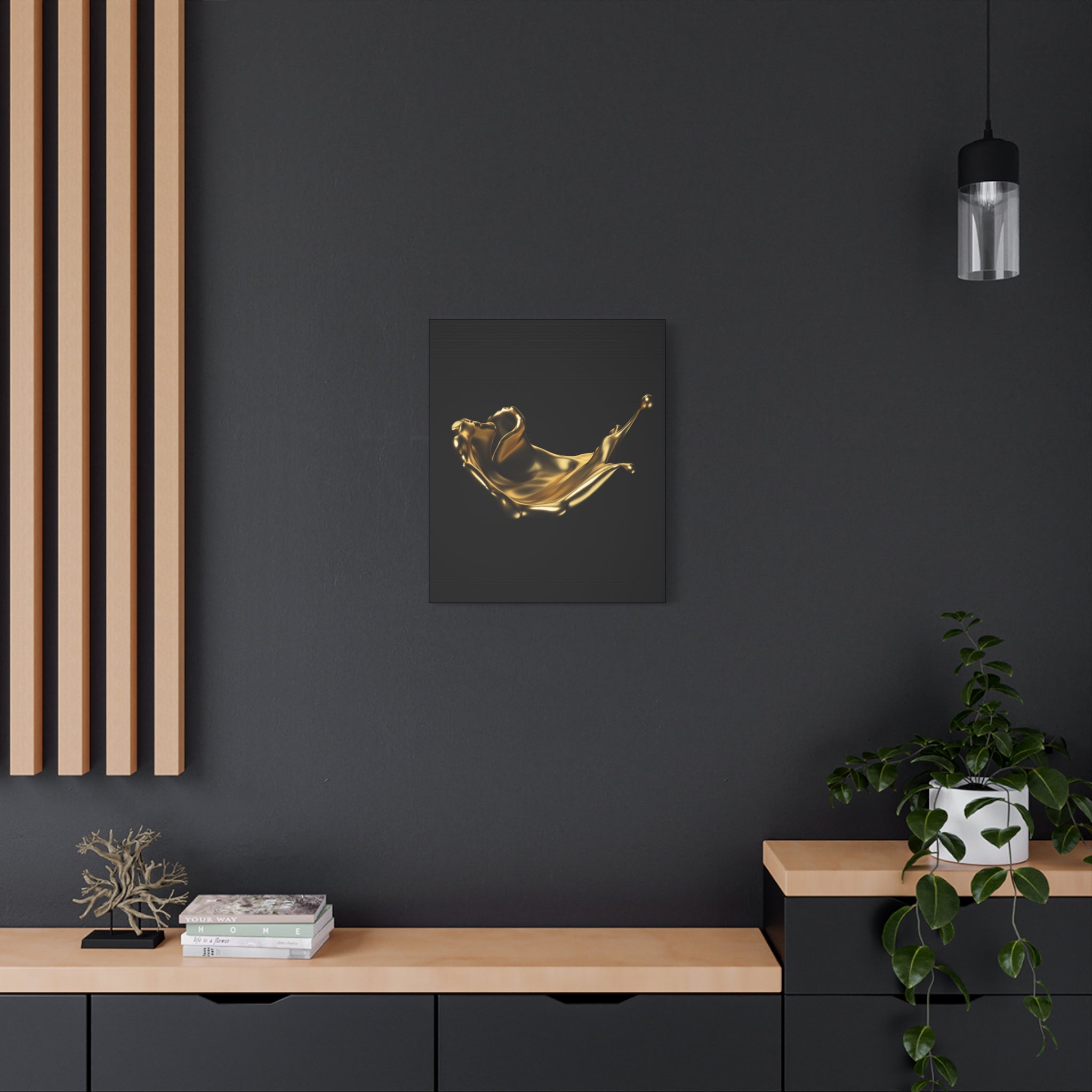 Golden Splash Art Canvas - Modern Black Decor for Stylish Homes
