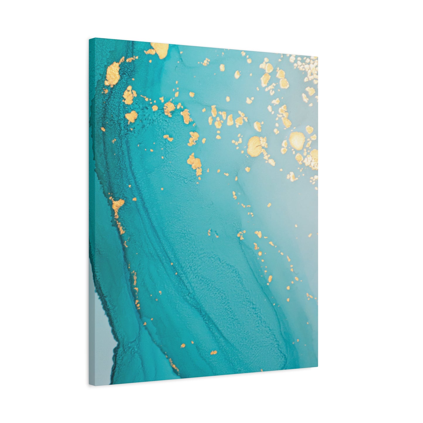 Turquoise & Gold Abstract Wall Art – Fluid Ink Canvas Print with Pink Accents for Modern Interior Décor