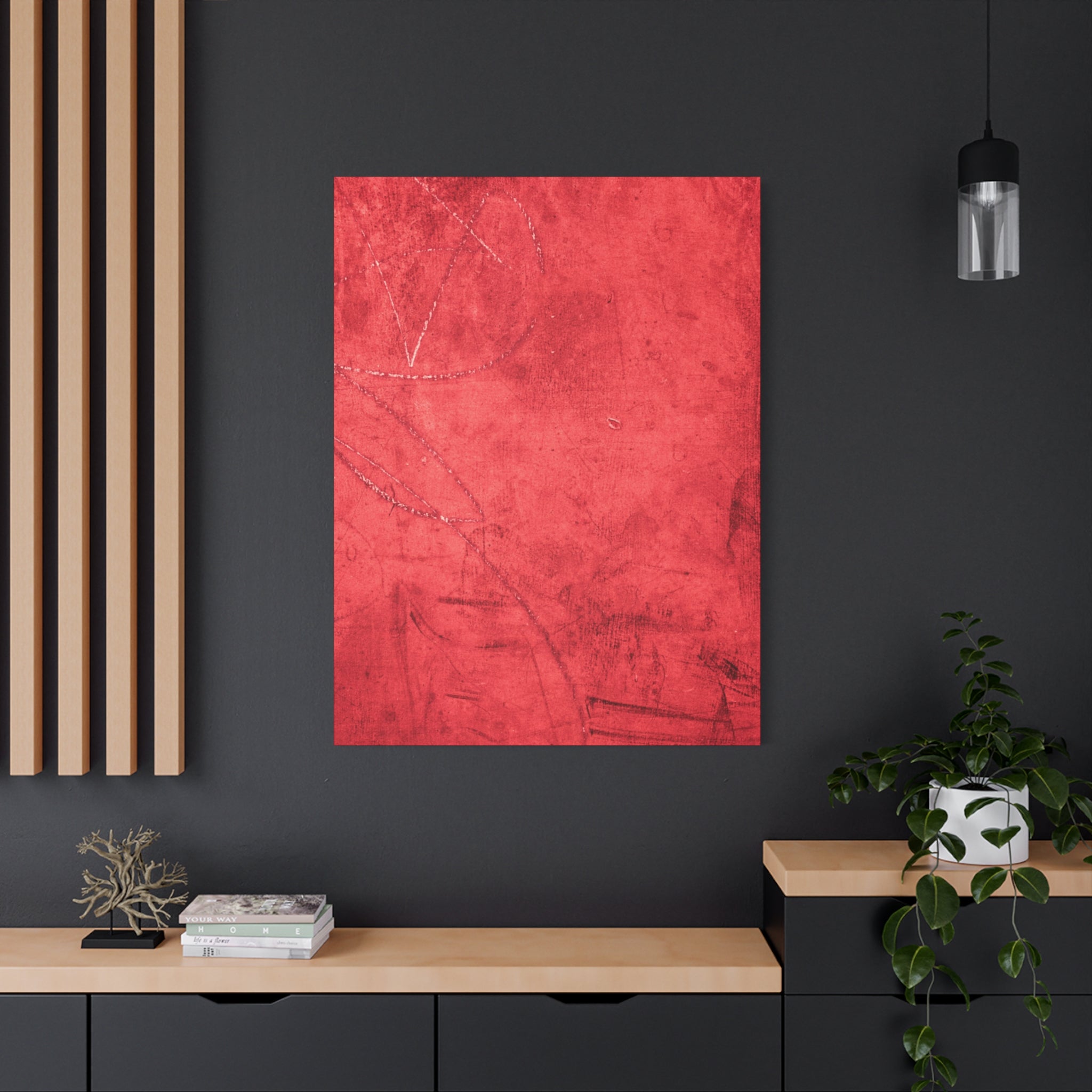 Red Grunge Texture Wall Art – Industrial Abstract Canvas Print with Scratched Surface for Bold Modern Spaces