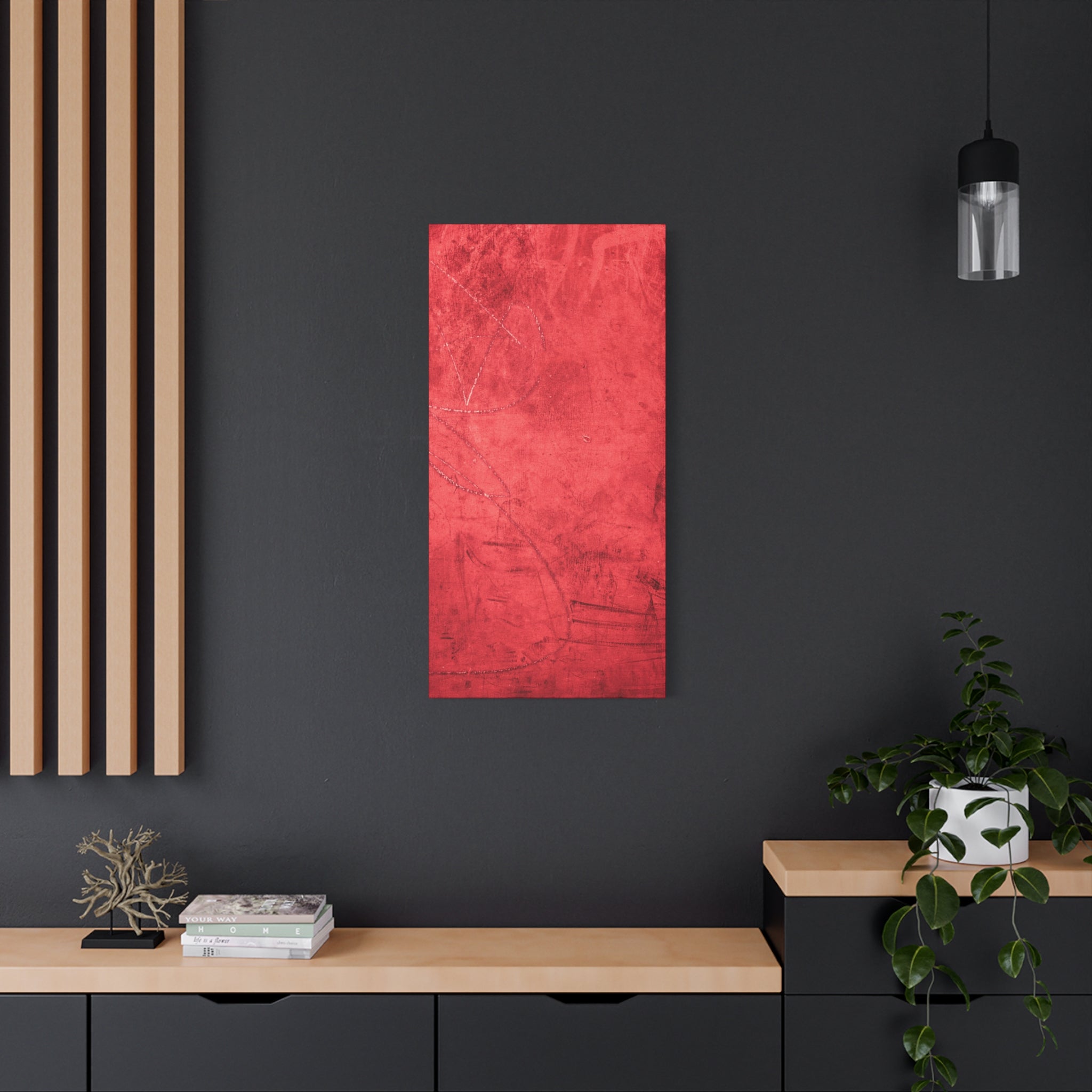 Red Grunge Texture Wall Art – Industrial Abstract Canvas Print with Scratched Surface for Bold Modern Spaces