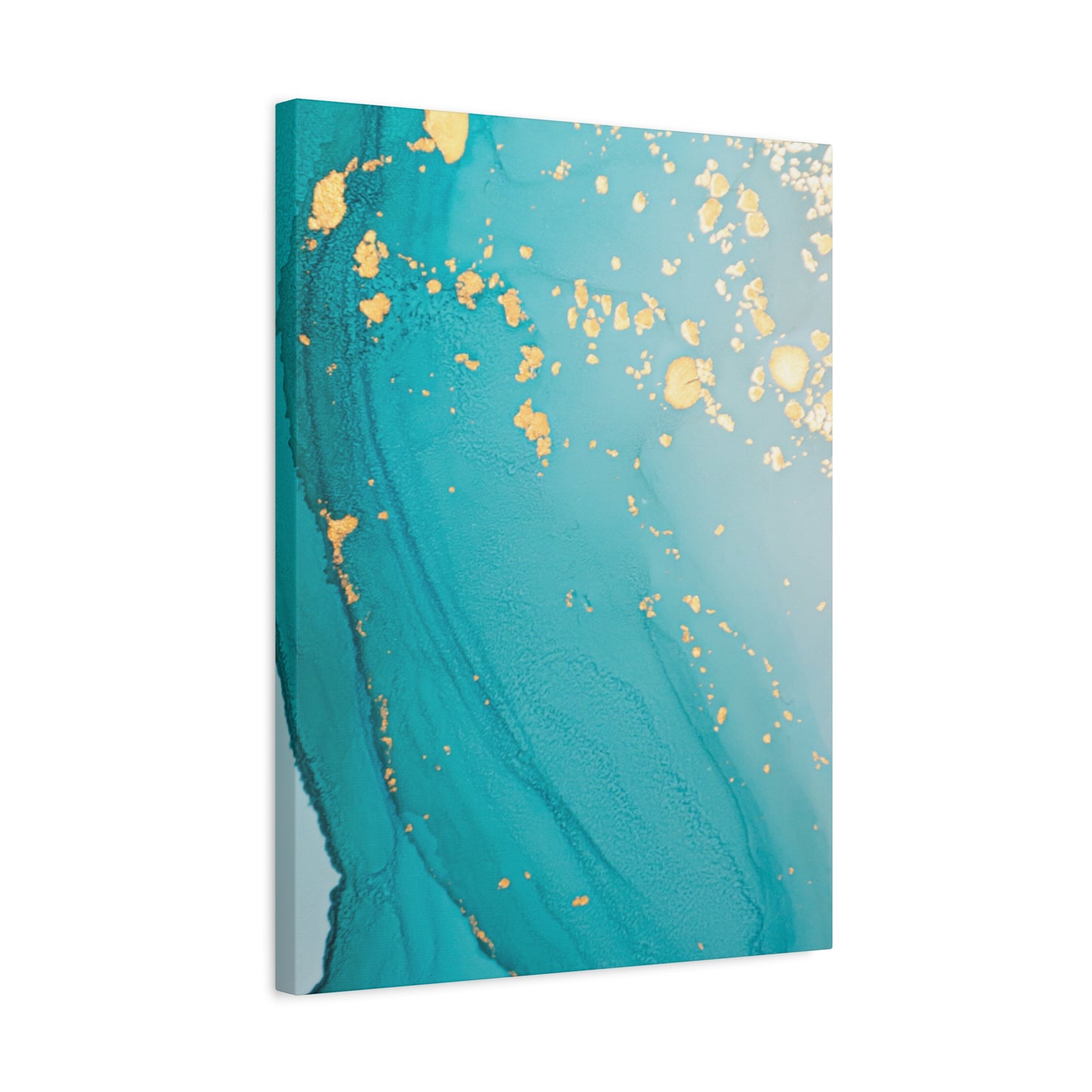Turquoise & Gold Abstract Wall Art – Fluid Ink Canvas Print with Pink Accents for Modern Interior Décor