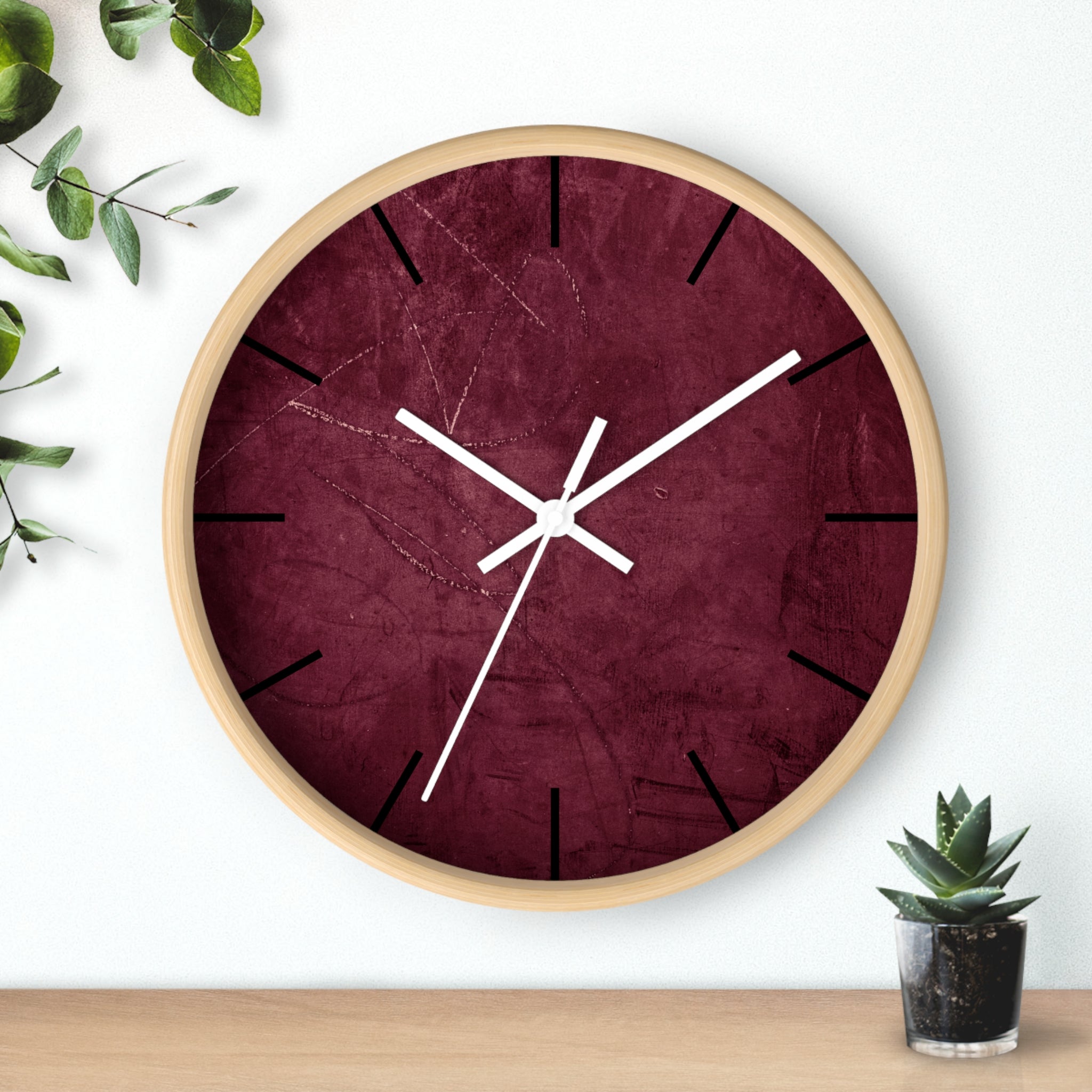 Red Grunge Texture Acrylic Wall Clock – Minimalist Industrial Decor with Scratched Matte Background