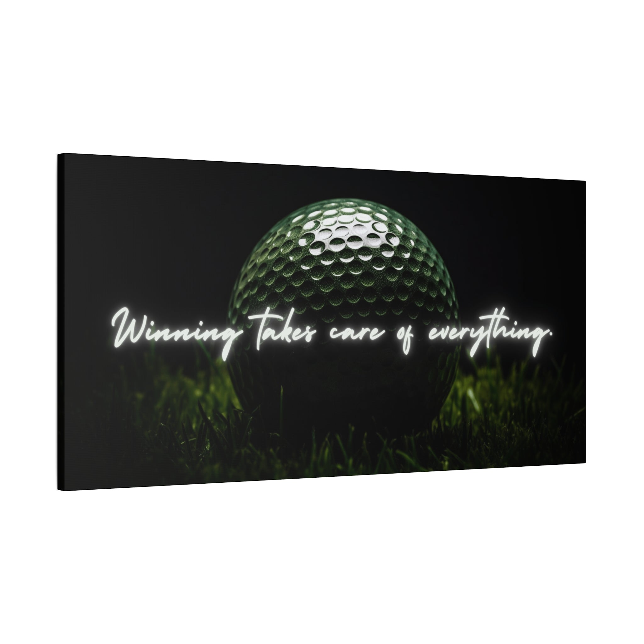 "Winning Takes Care of Everything" Golf Wall Art – Motivational Canvas Print for Golfers, Offices, or Man Caves