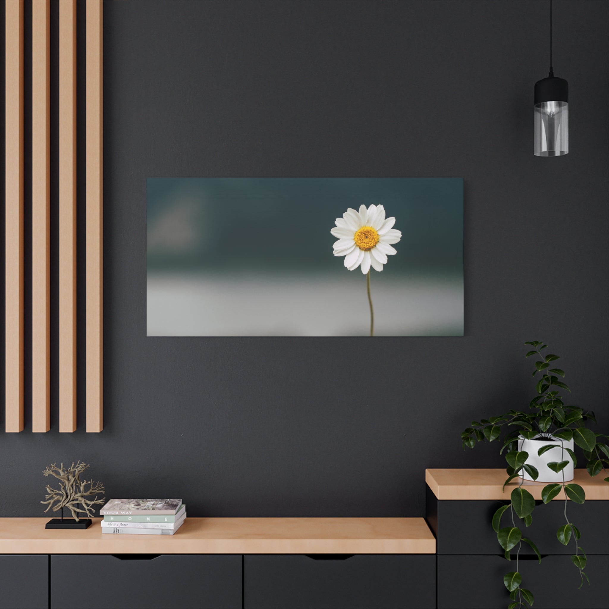 Minimalist Daisy Flower Wall Art – Peaceful Nature Photography Print on Canvas for Calm, Modern Interiors