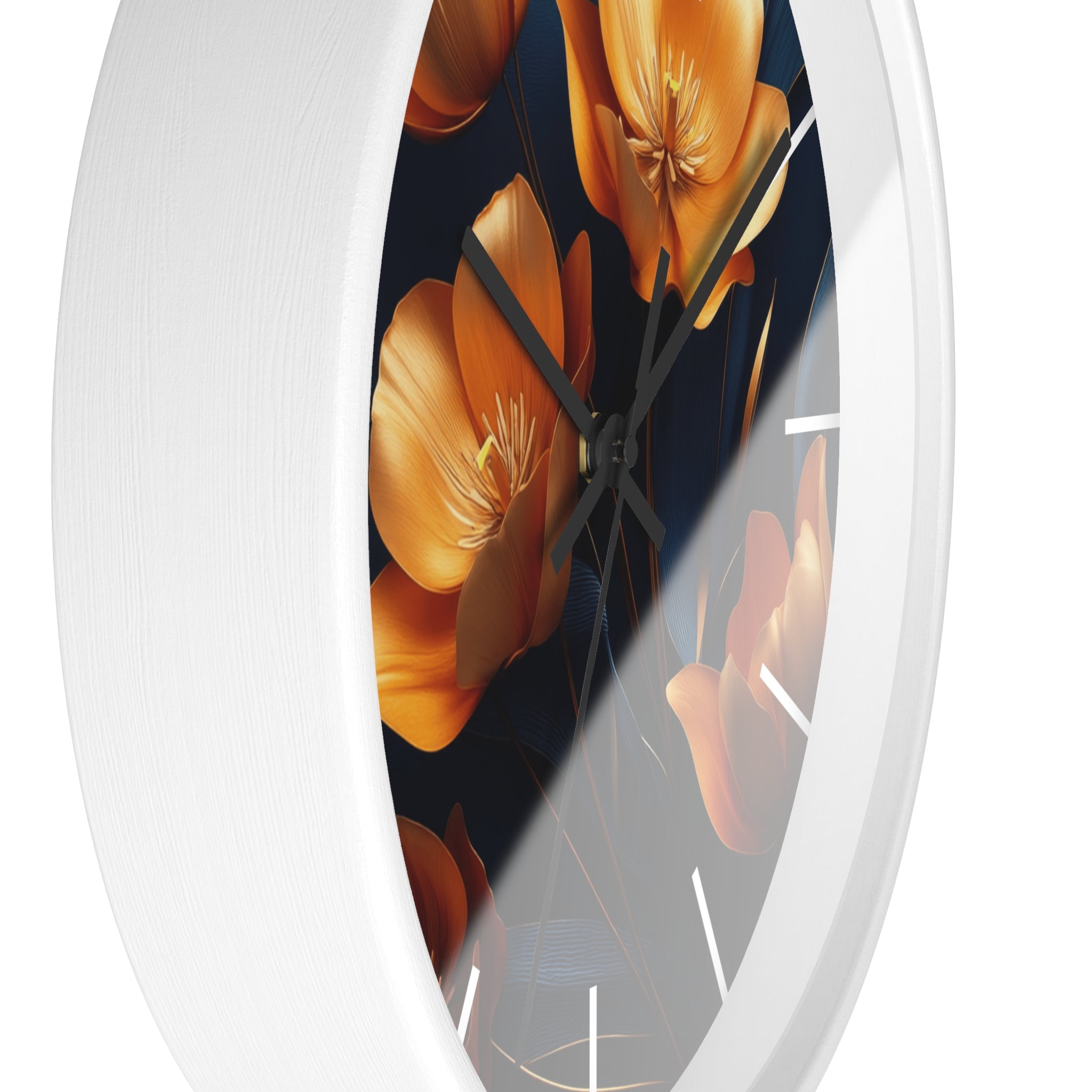 Golden Tulip Wall Clock – Elegant Floral Decor with Midnight Blue Backdrop