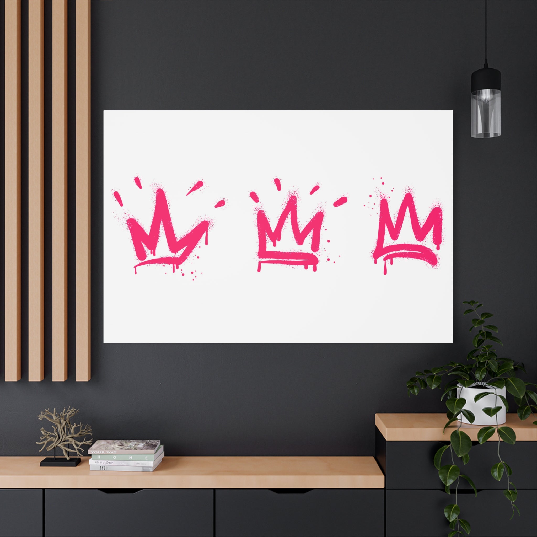 Pink Graffiti Crown Wall Art – Spray-Painted Urban Canvas Print for Street Style Decor and Pop Art Interiors