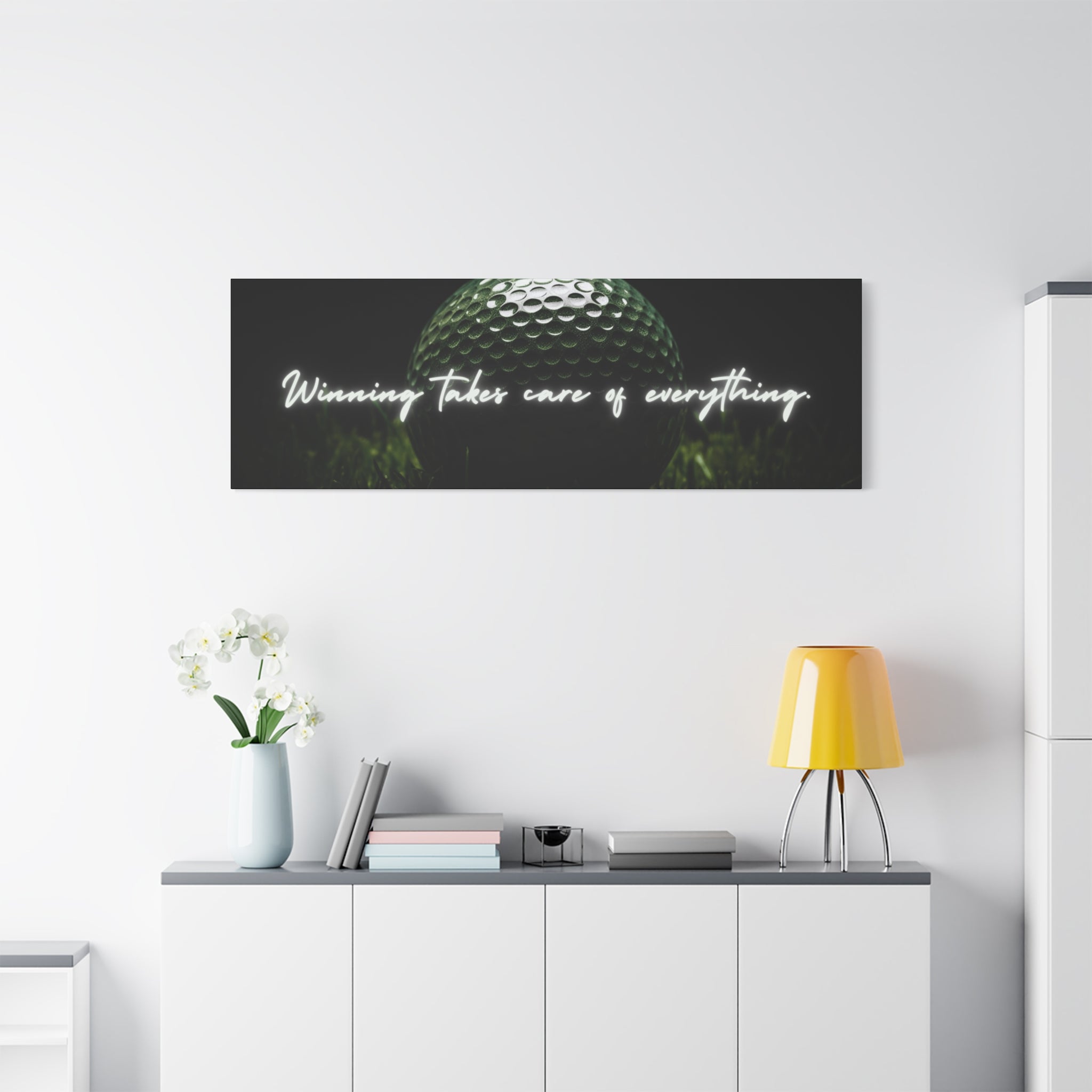 "Winning Takes Care of Everything" Golf Wall Art – Motivational Canvas Print for Golfers, Offices, or Man Caves