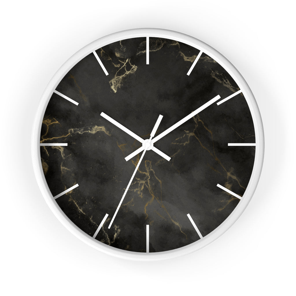 Luxury Black Marble Wall Clock – Sleek Minimalist Home Décor with Gold Vein Accents