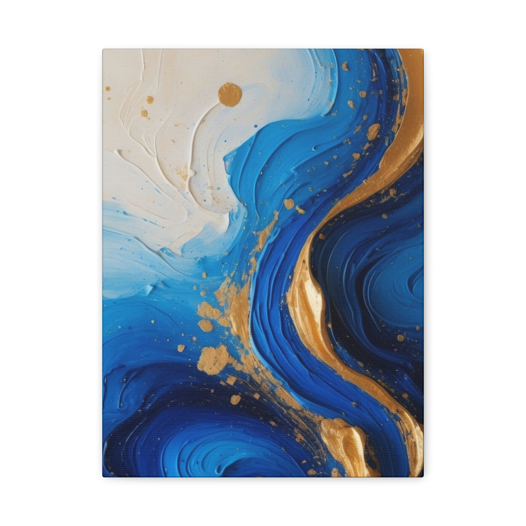Blue and Gold Abstract Fluid Wall Art – Luxury Canvas Print with Textured Paint Swirls for Modern Home Décor