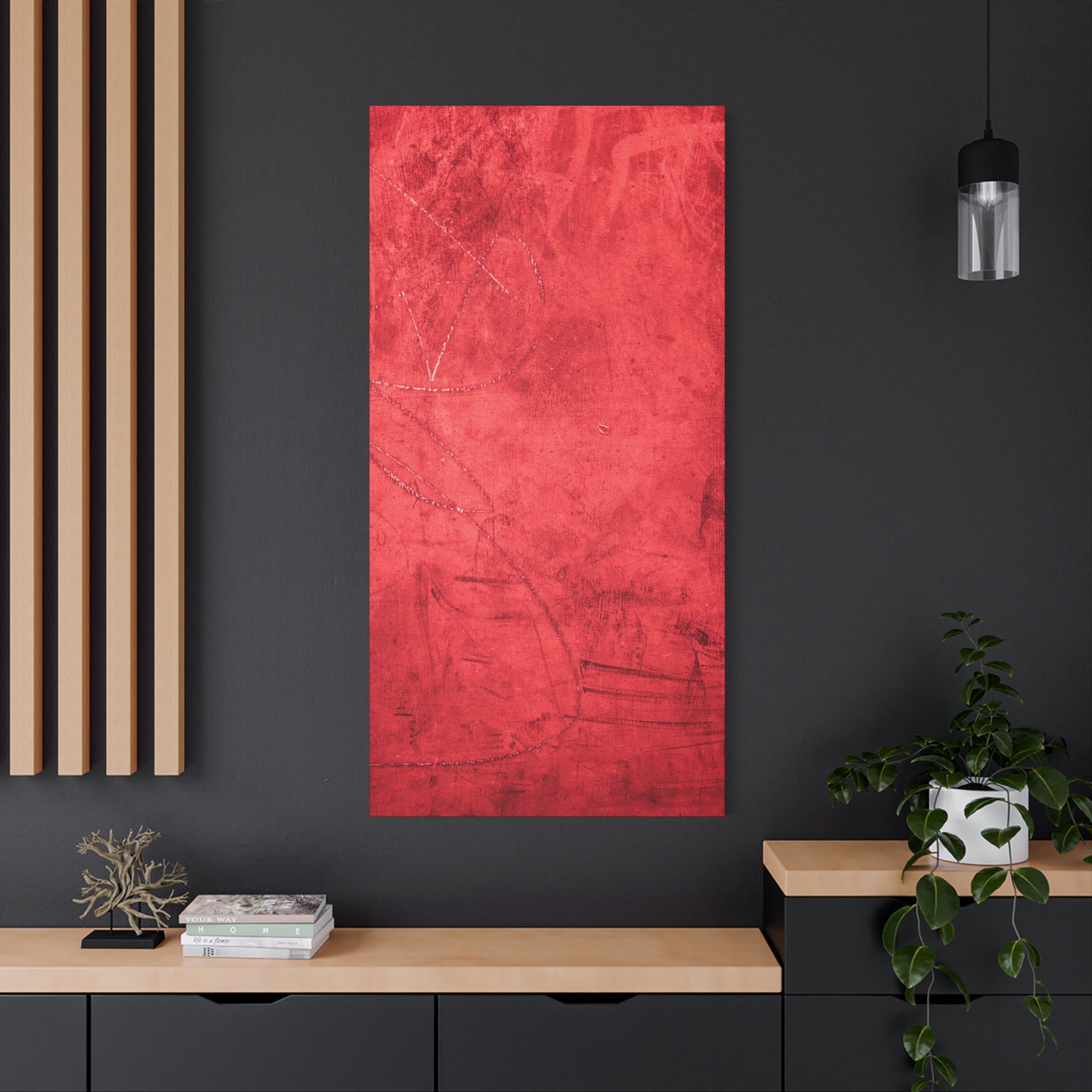 Red Grunge Texture Wall Art – Industrial Abstract Canvas Print with Scratched Surface for Bold Modern Spaces
