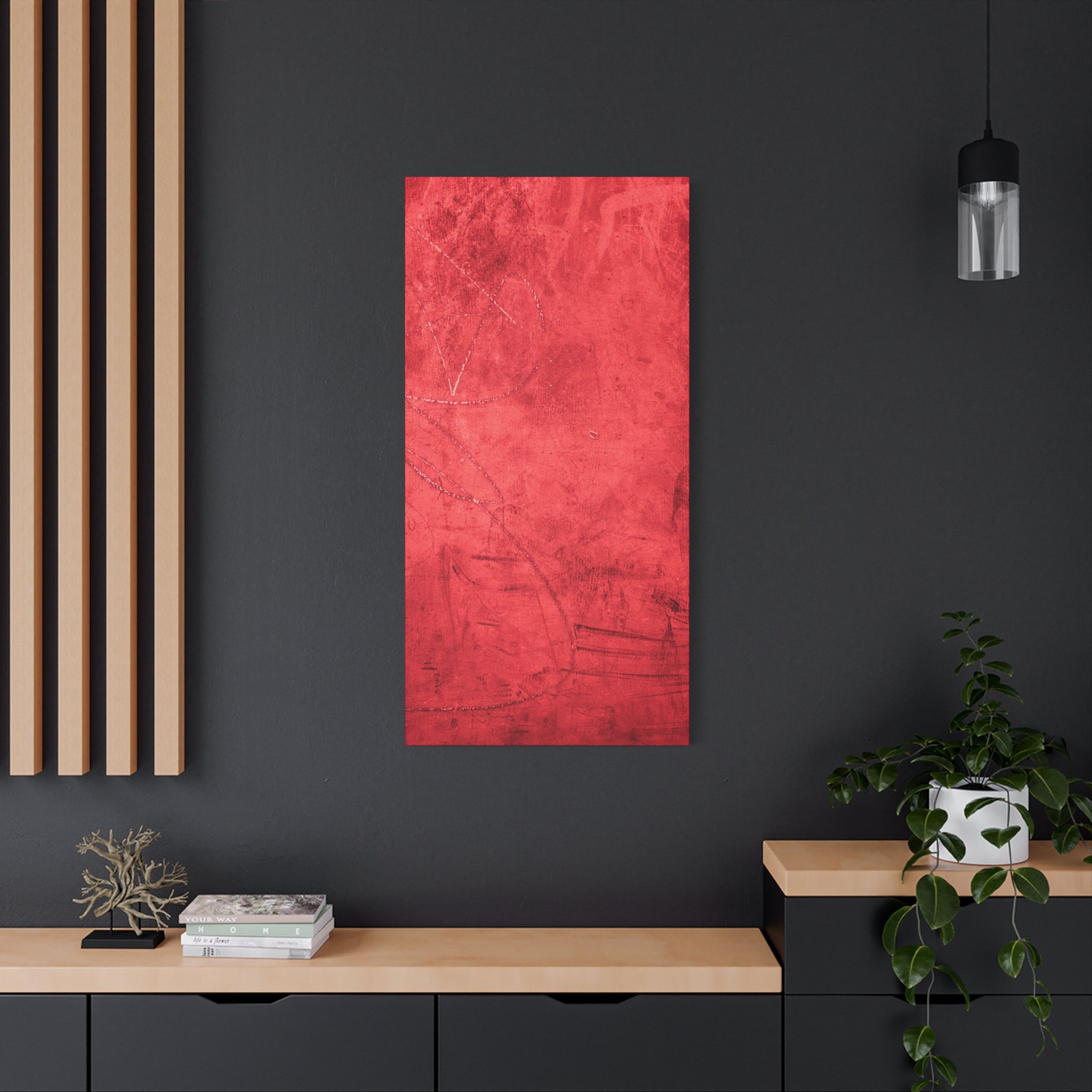 Red Grunge Texture Wall Art – Industrial Abstract Canvas Print with Scratched Surface for Bold Modern Spaces