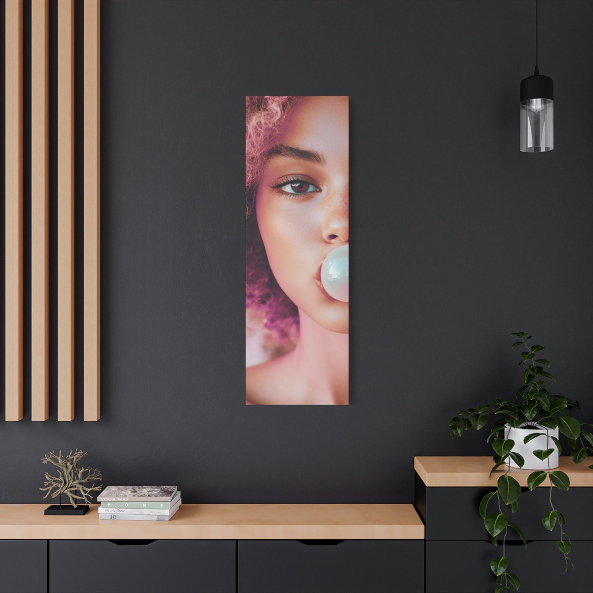 Bold Pink Pop Art Wall Art – Vibrant Fashion Canvas Print Featuring Bubblegum & Curly Hair Aesthetic