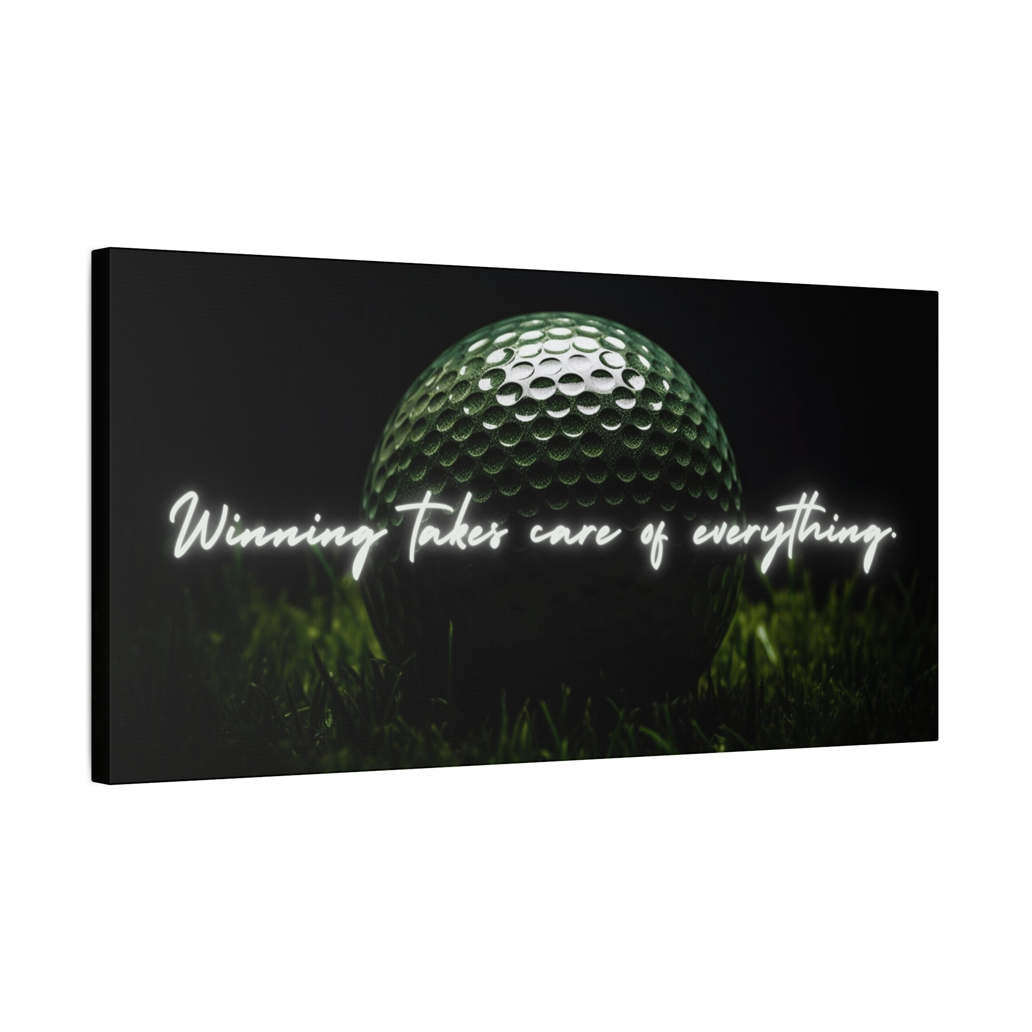 "Winning Takes Care of Everything" Golf Wall Art – Motivational Canvas Print for Golfers, Offices, or Man Caves