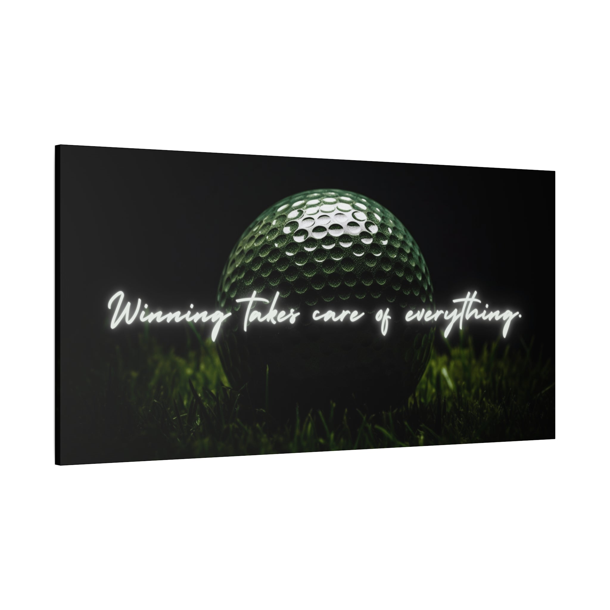 "Winning Takes Care of Everything" Golf Wall Art – Motivational Canvas Print for Golfers, Offices, or Man Caves
