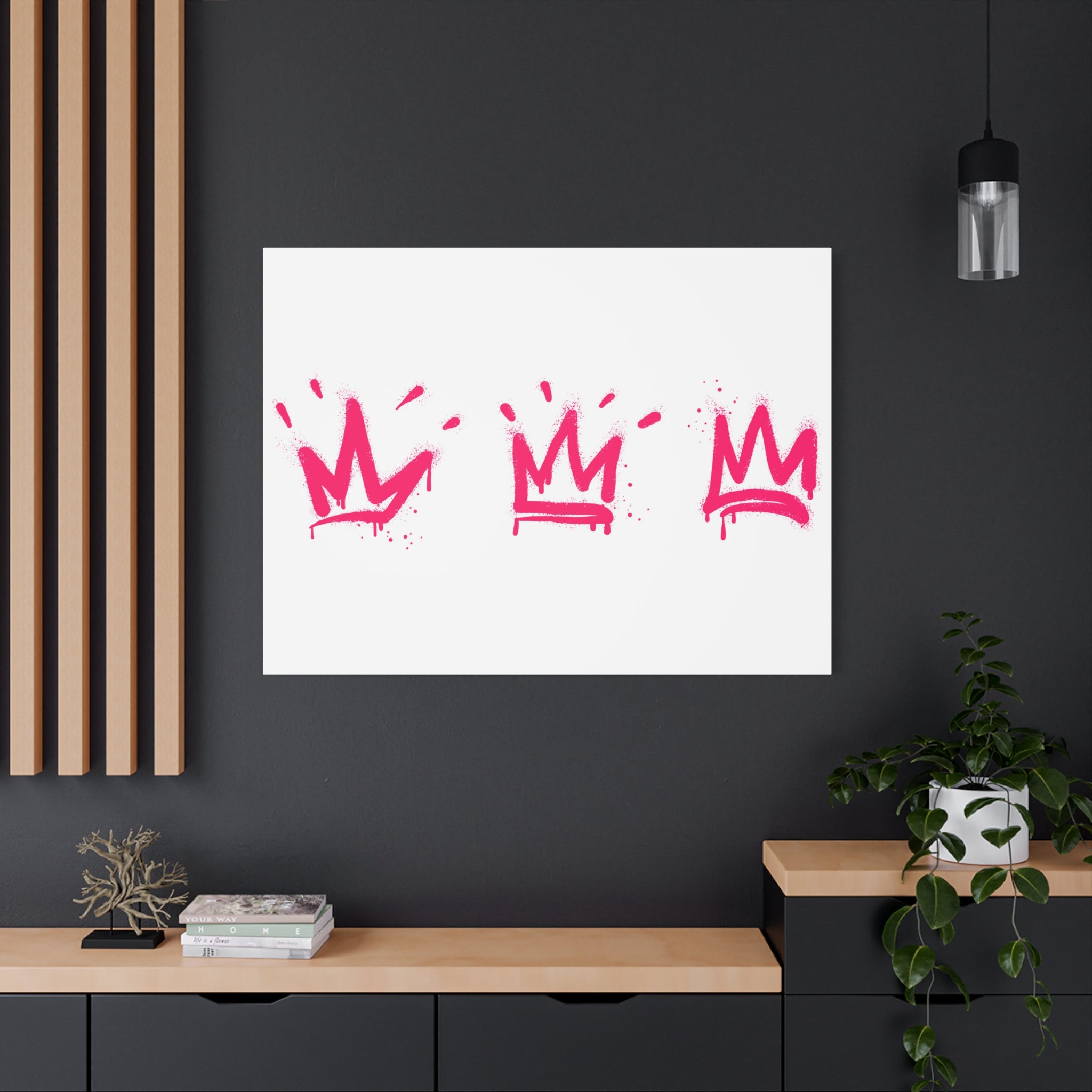 Pink Graffiti Crown Wall Art – Spray-Painted Urban Canvas Print for Street Style Decor and Pop Art Interiors