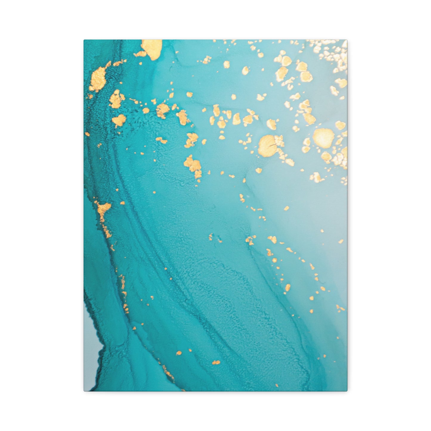 Turquoise & Gold Abstract Wall Art – Fluid Ink Canvas Print with Pink Accents for Modern Interior Décor