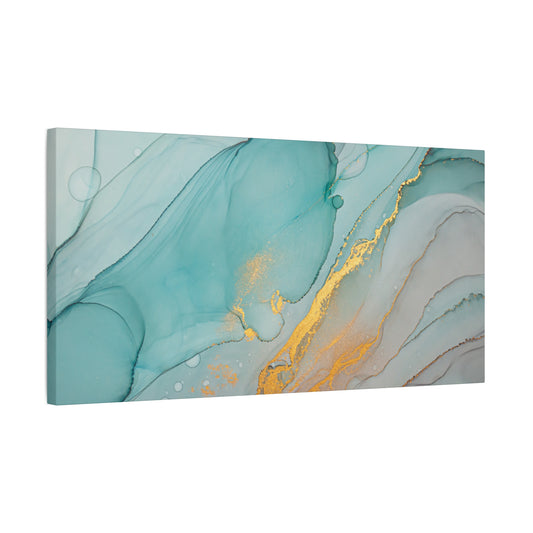 Aqua & Gold Fluid Abstract Canvas Wall Art – Modern Watercolor-Inspired Artwork for Living Room, Bedroom, or Office