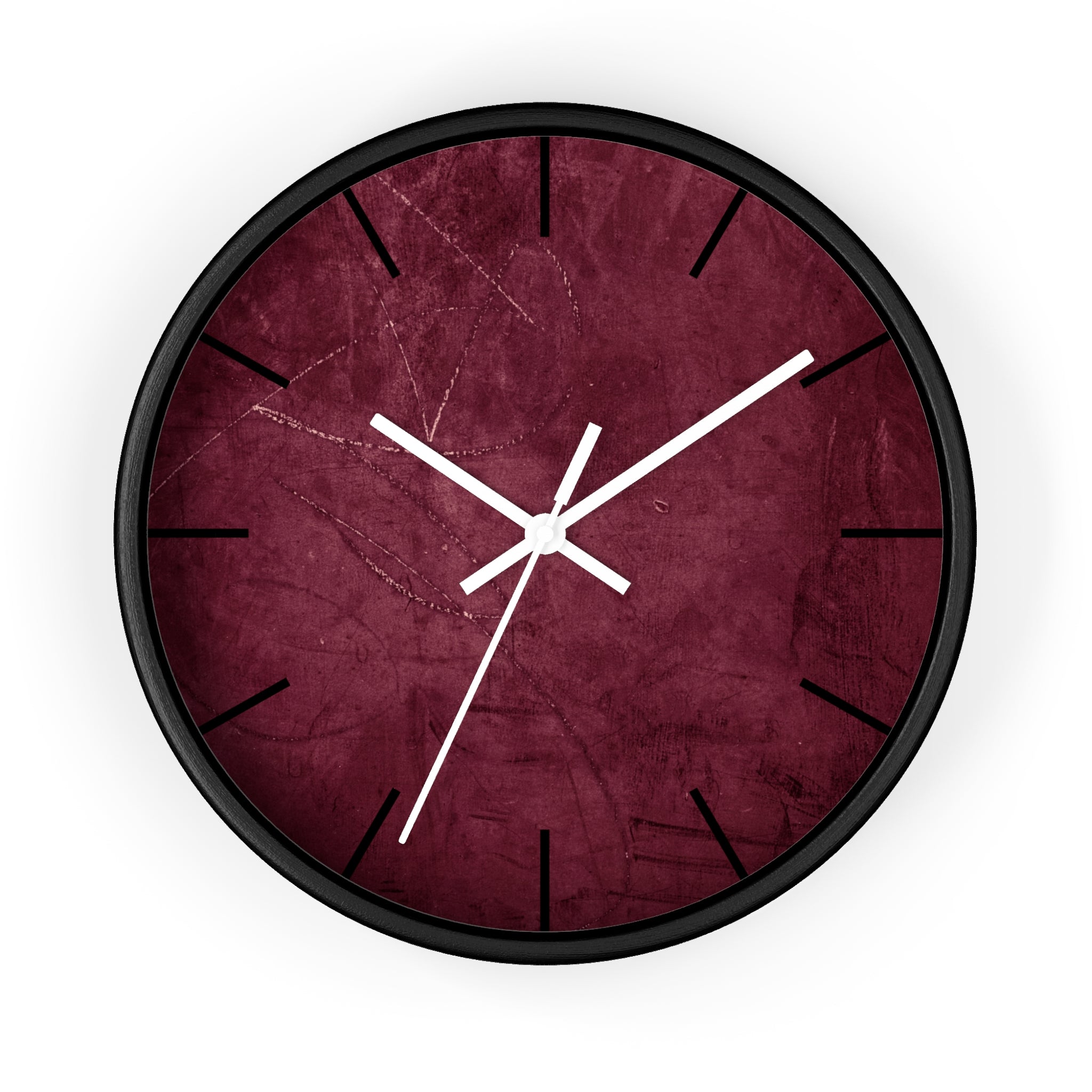 Red Grunge Texture Acrylic Wall Clock – Minimalist Industrial Decor with Scratched Matte Background