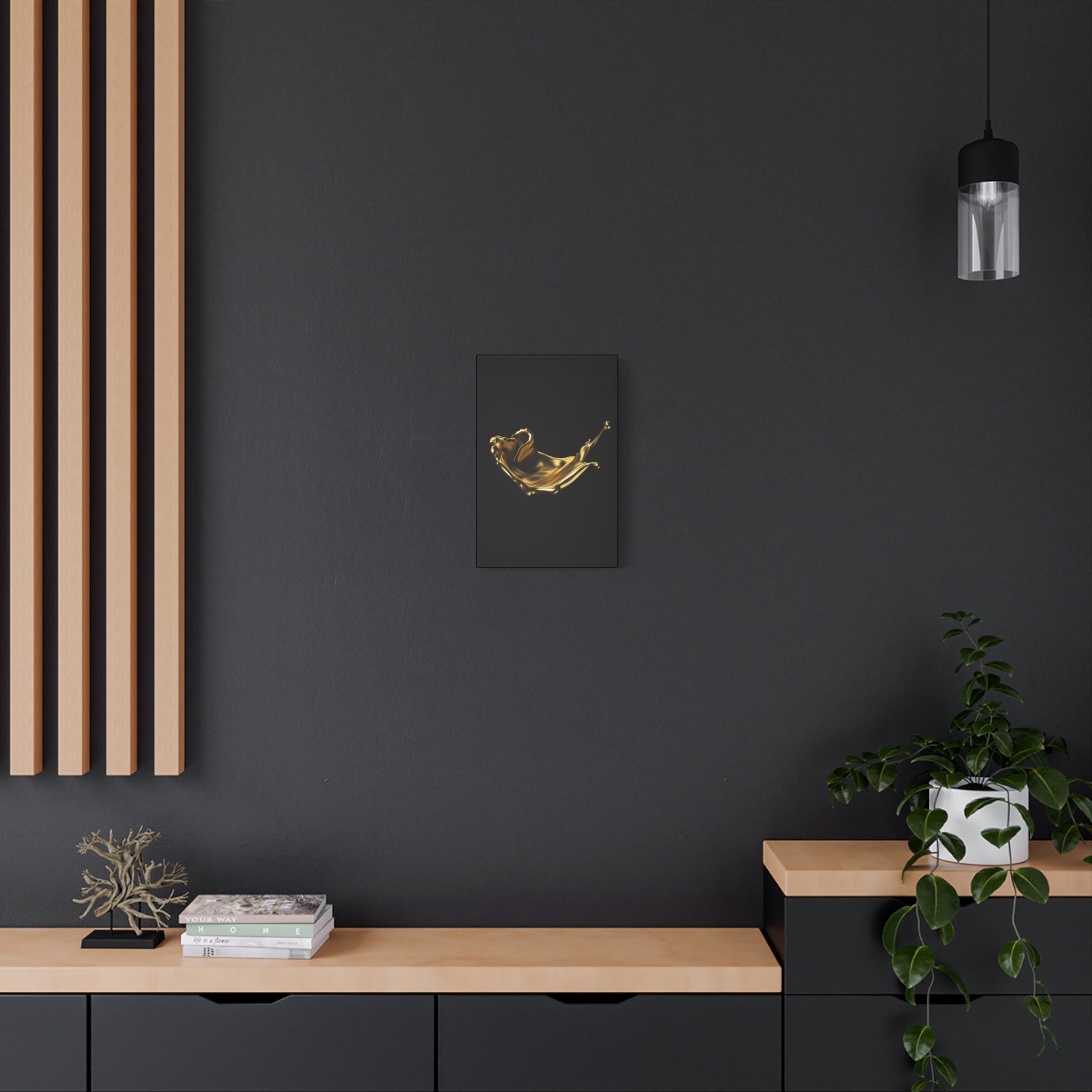 Golden Splash Art Canvas - Modern Black Decor for Stylish Homes